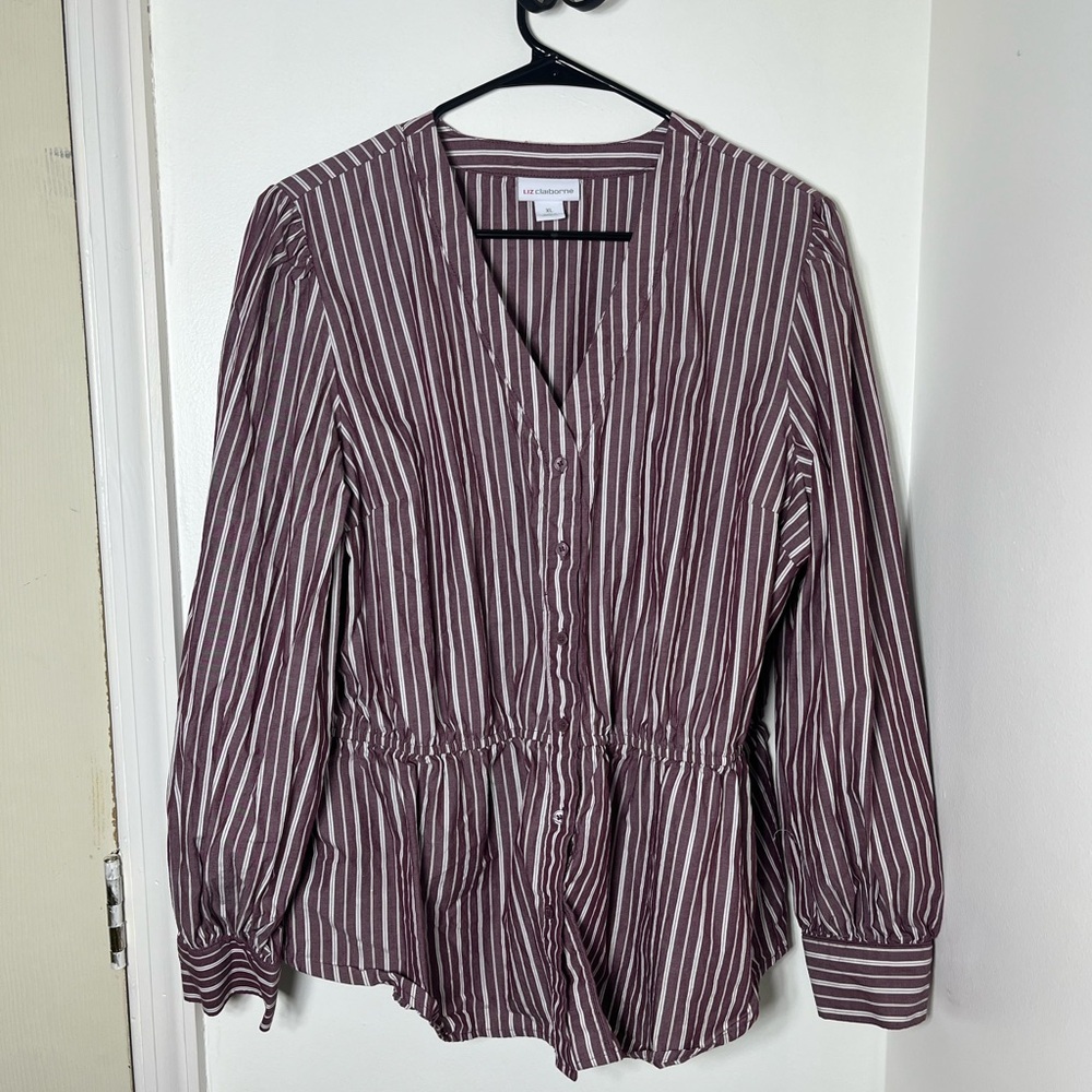 Liz Claiborne Maroon and White Striped Blouse